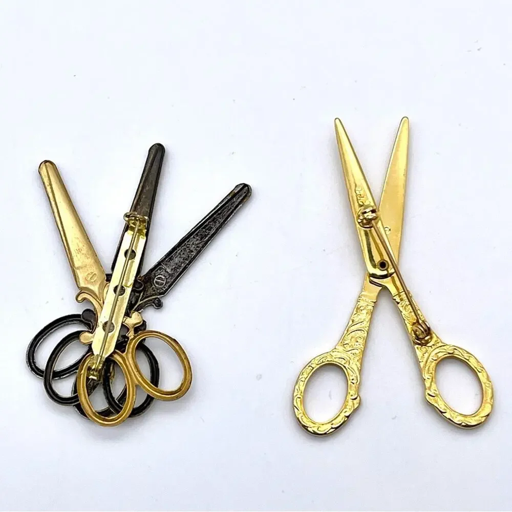 Vintage JJ Jonette Scissor Brooch Pin + Multi-Scissor Cluster Brooch - Set of 2